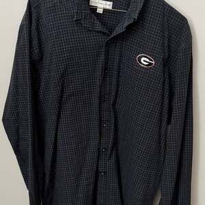UGA Long sleeve black striped button down  polo-Cutter & Buck-Large